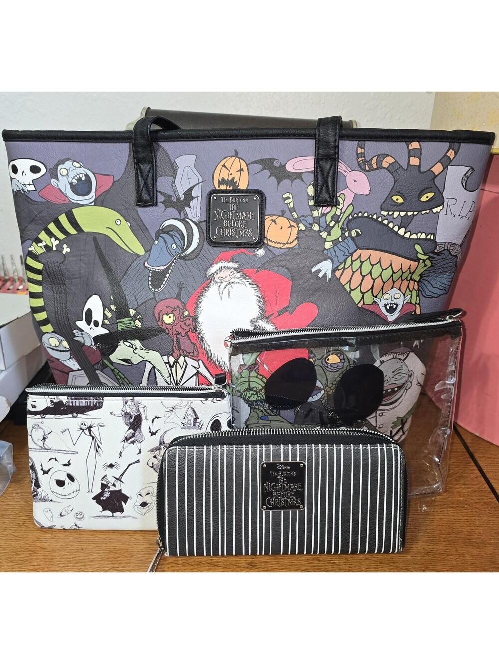 Loungefly Disney Nightmare Before Christmas Tote Purse Wallet & Pouch Set Lot
